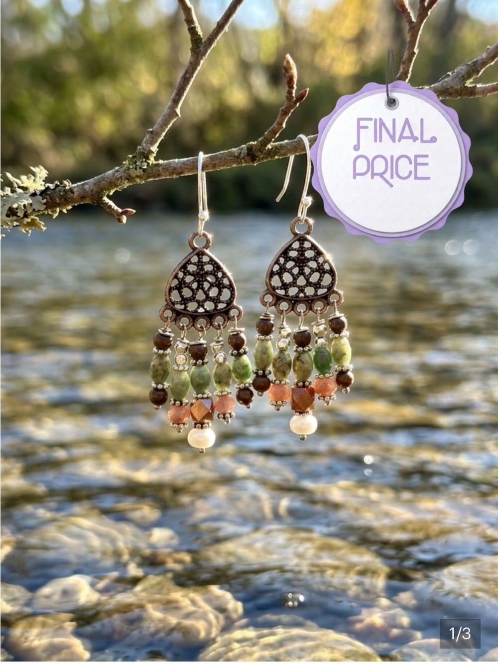Bohemian Turquoise & Peach Moonstone Dangle Earrings
